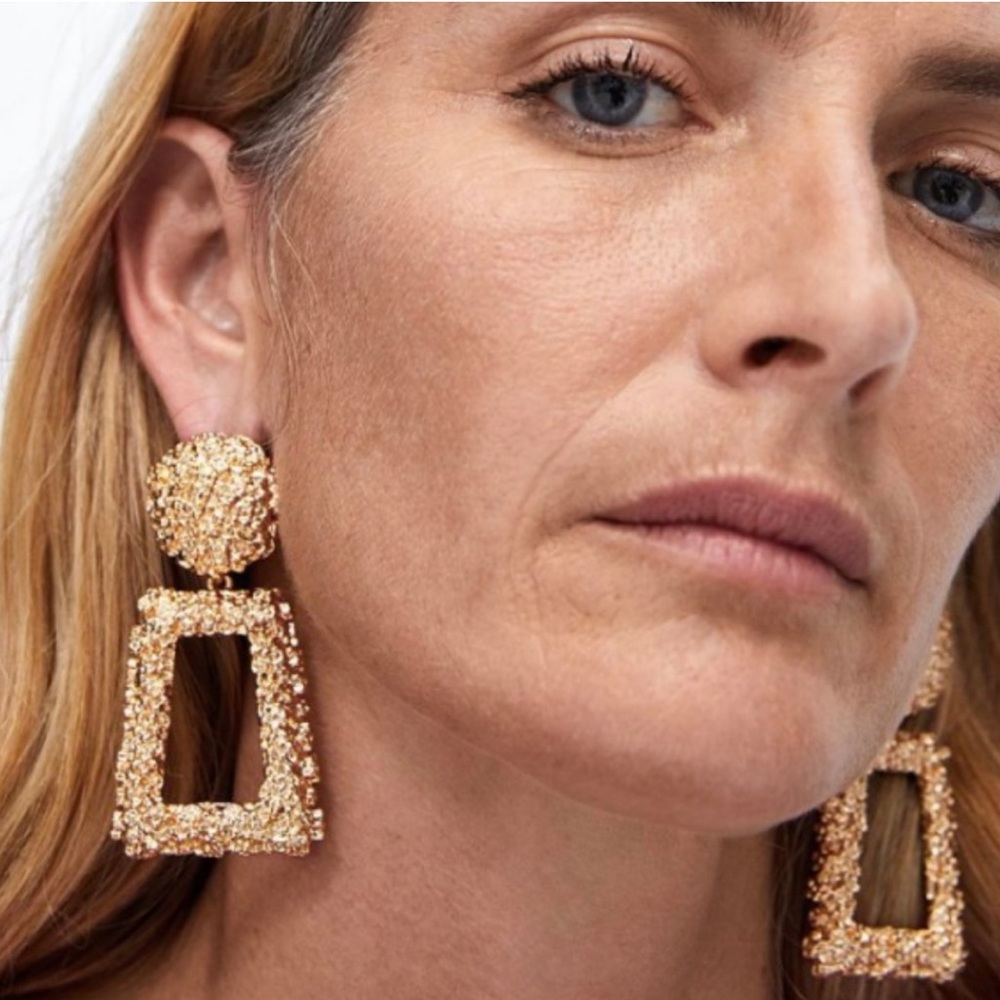Zara Gold Textured Drop Earrings